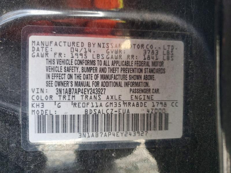 Aukcja sprzedaży 2014 Nissan Sentra, vin: 3N1AB7AP4EY243927, numer aukcji: 60484016