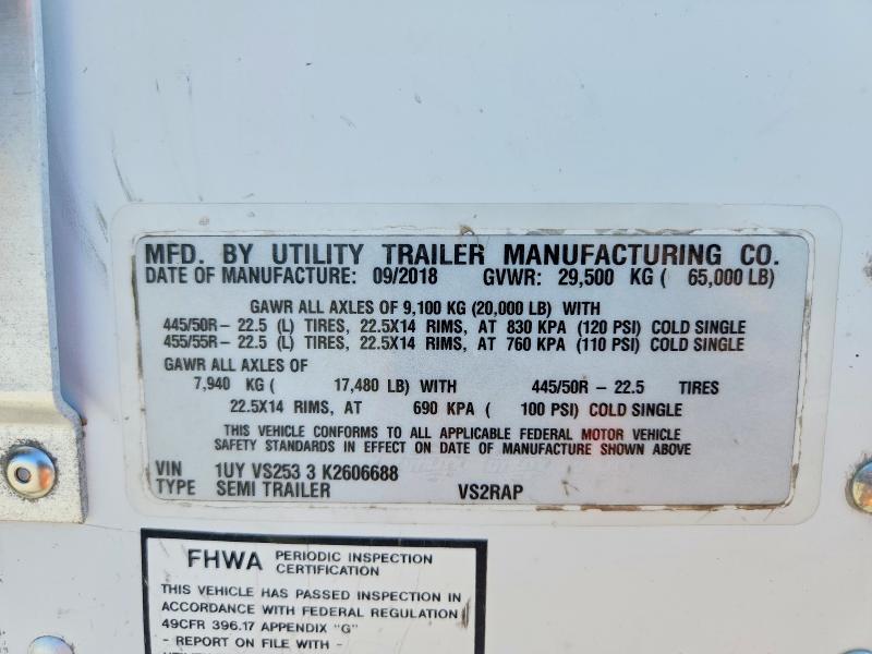 2019 Utility Trailer Trailer მანქანა იყიდება აუქციონზე, vin: 1UYVS2533K2606688, აუქციონის ნომერი: 59142086