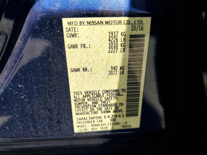 2017 Nissan Altima მანქანა იყიდება აუქციონზე, vin: 1N4AL3AP2HC142441, აუქციონის ნომერი: 63254676