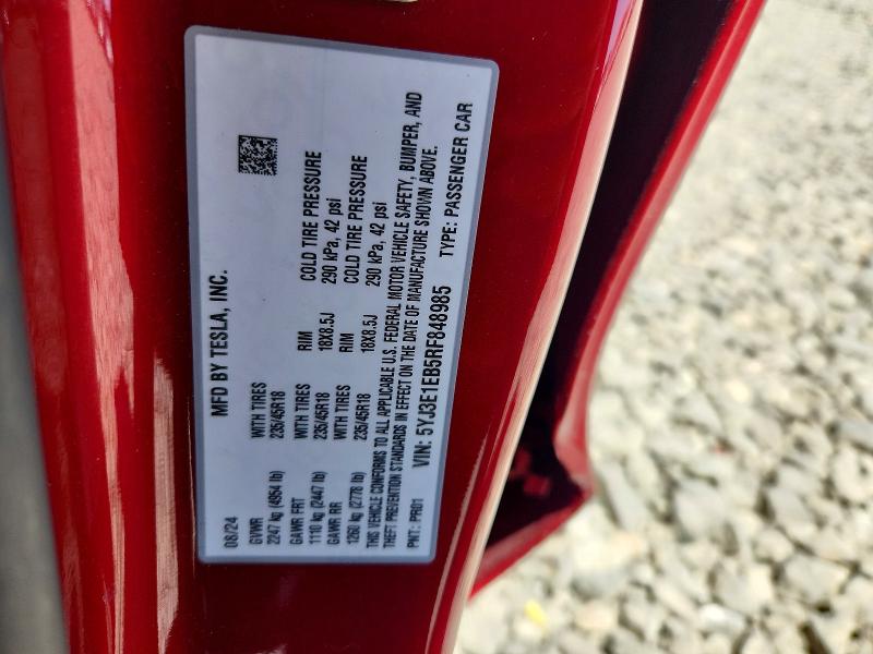 Aukcja sprzedaży 2024 Tesla Model 3, vin: 5YJ3E1EB5RF848985, numer aukcji: 61158786