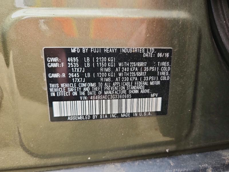 61391846 :رقم المزاد ، 4S4BSAEC3G3360685 vin ، 2016 Subaru Outback مزاد بيع