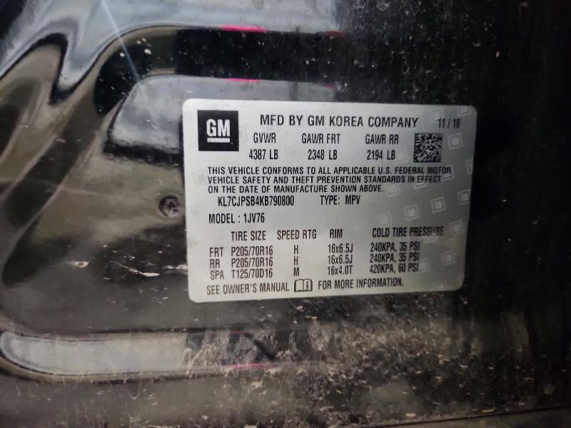 2019 Chevrolet Trax მანქანა იყიდება აუქციონზე, vin: KL7CJPSB4KB790800, აუქციონის ნომერი: 60394706