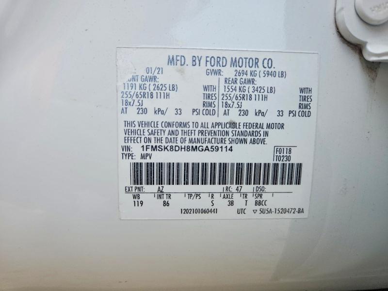 61419576 :رقم المزاد ، 1FMSK8DH8MGA59114 vin ، 2021 Ford Explorer مزاد بيع