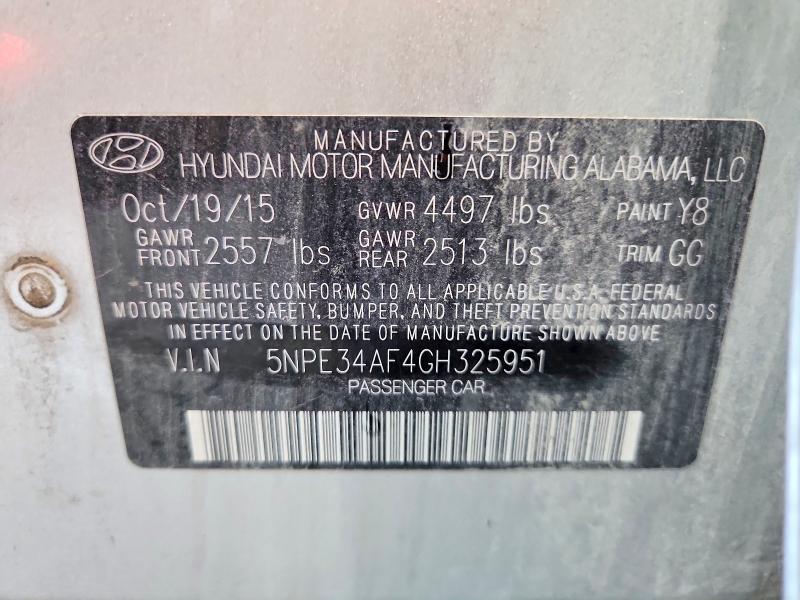 61323276 :رقم المزاد ، 5NPE34AF4GH325951 vin ، 2016 Hyundai Sonata مزاد بيع