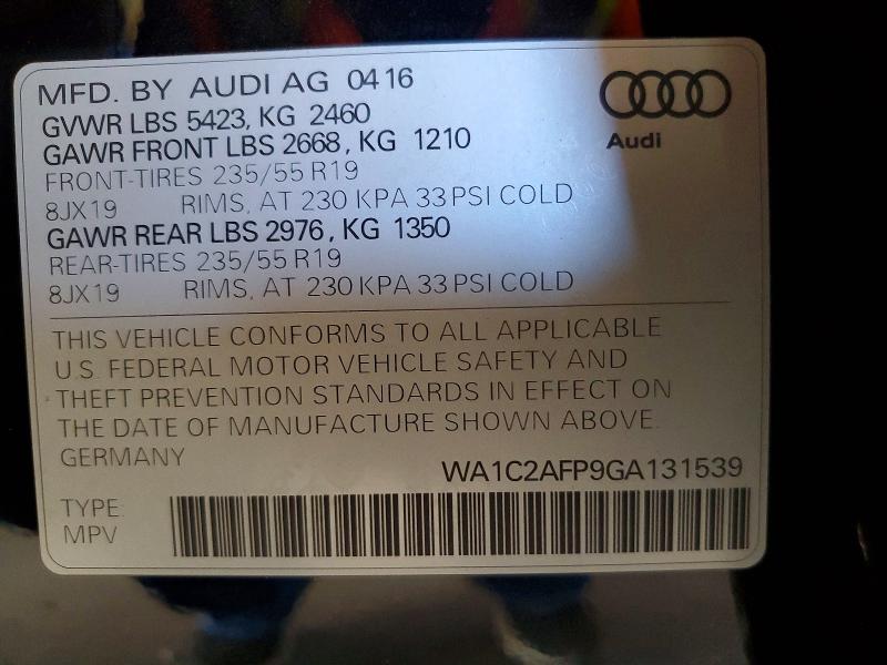 Aukcja sprzedaży 2016 Audi Q5, vin: WA1C2AFP9GA131539, numer aukcji: 63013686