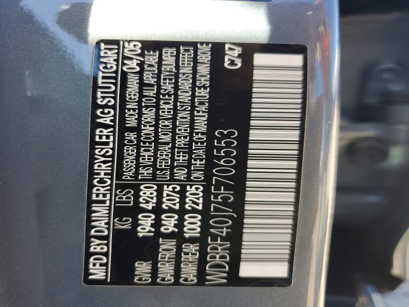 Aukcja sprzedaży 2005 Mercedes-benz C, vin: WDBRF40J75F706553, numer aukcji: 57320856