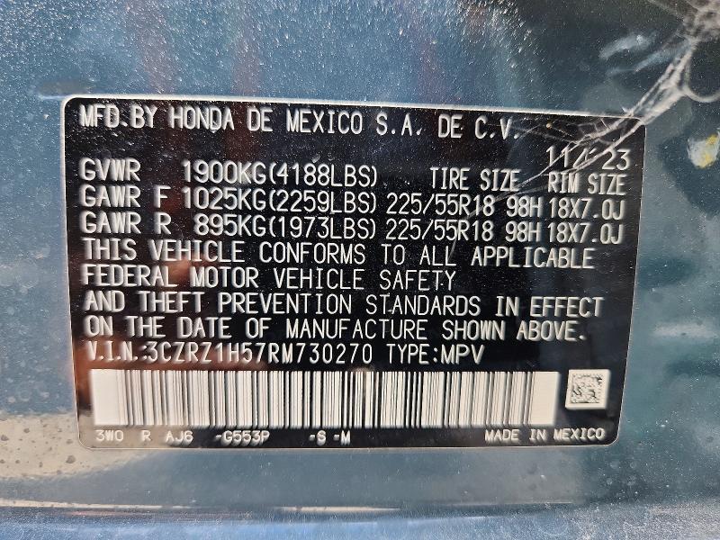 2024 Honda Hr-v მანქანა იყიდება აუქციონზე, vin: 3CZRZ1H57RM730270, აუქციონის ნომერი: 59998226