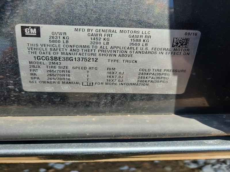 2016 Chevrolet Colorado მანქანა იყიდება აუქციონზე, vin: 1GCGSBE38G1375212, აუქციონის ნომერი: 59969706