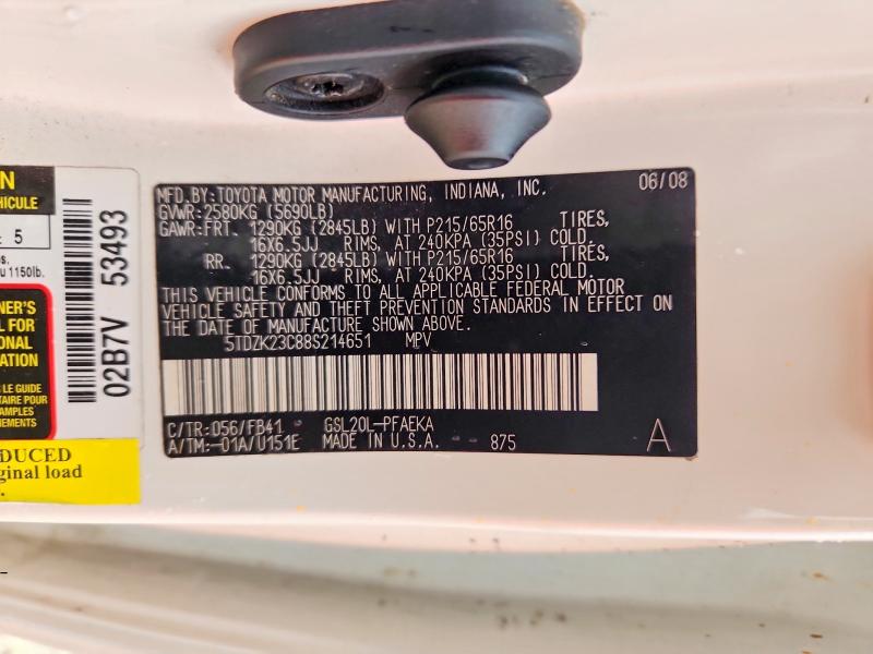 61060176 :رقم المزاد ، 5TDZK23C88S214651 vin ، 2008 Toyota Sienna مزاد بيع