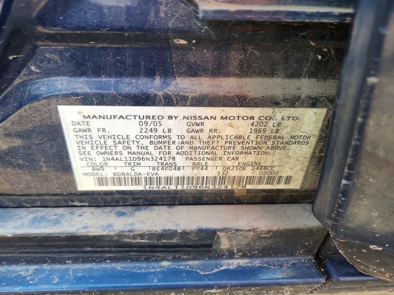 2006 Nissan Altima მანქანა იყიდება აუქციონზე, vin: 1N4AL11D96N324178, აუქციონის ნომერი: 59651006
