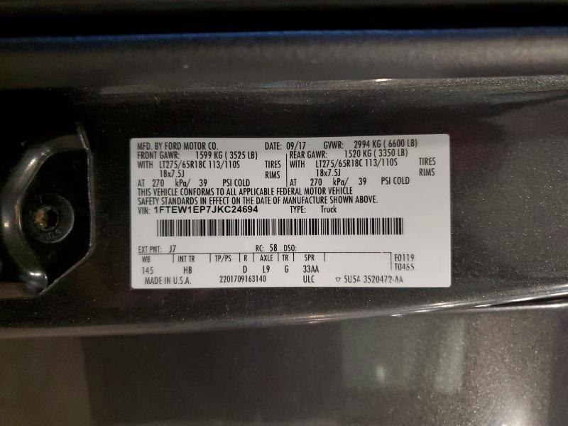 76293815 :رقم المزاد ، 1FTEW1EP7JKC24694 vin ، 2018 Ford F150 مزاد بيع