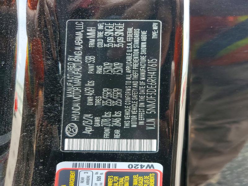 Aukcja sprzedaży 2024 Hyundai Tucson, vin: 5NMJF3DE6RH417615, numer aukcji: 62293216