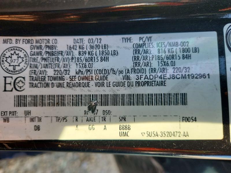 Продаж на аукціоні авто 2012 Ford Fiesta, vin: 3FADP4EJ8CM192961, номер лоту: 63316436