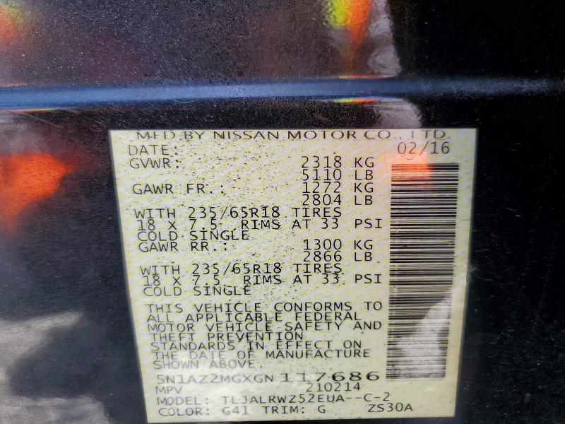 Auction sale of the 2016 Nissan Murano, vin: 5N1AZ2MGXGN117686, lot number: 60771346