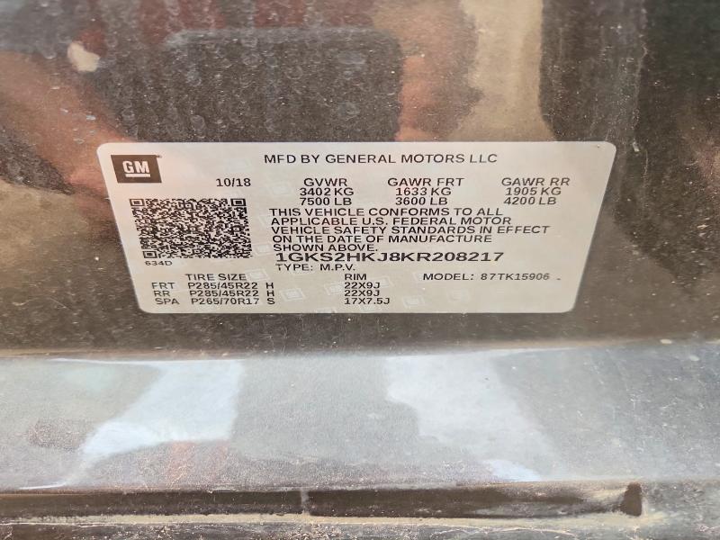 61325546 :رقم المزاد ، 1GKS2HKJ8KR208217 vin ، 2019 Gmc Yukon Xl مزاد بيع