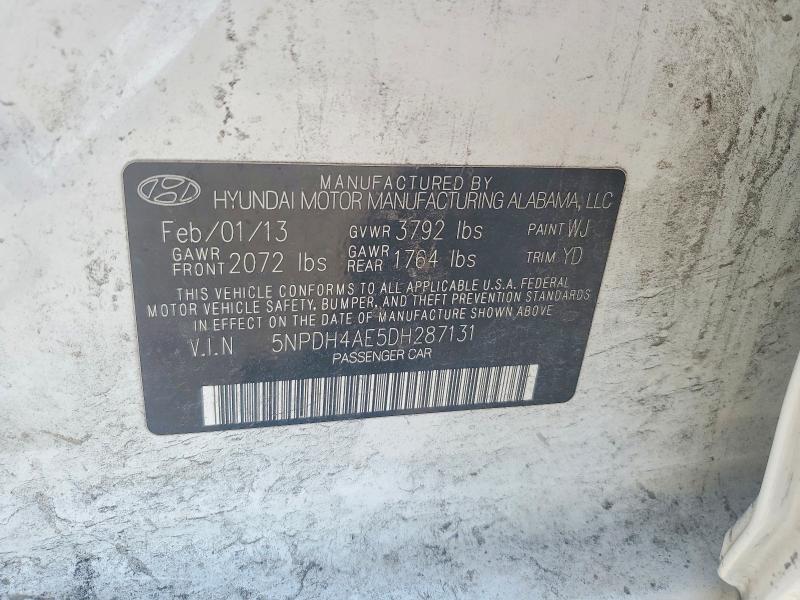 60503626 :رقم المزاد ، 5NPDH4AE5DH287131 vin ، 2013 Hyundai Elantra مزاد بيع