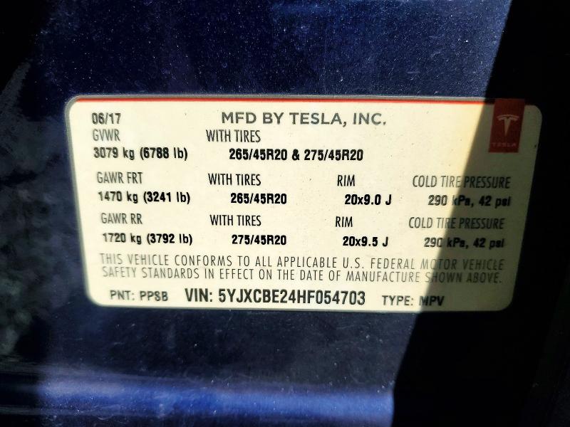 Продаж на аукціоні авто 2017 Tesla Model X, vin: 5YJXCBE24HF054703, номер лоту: 61592666