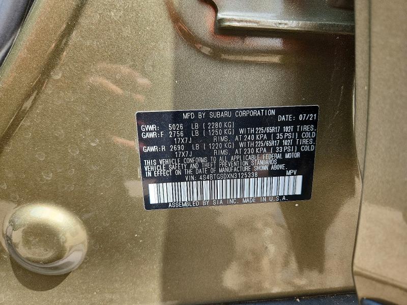60290296 :رقم المزاد ، 4S4BTGSDXN3125338 vin ، 2022 Subaru Outback مزاد بيع