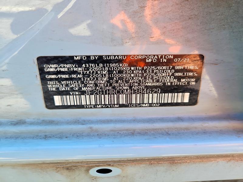 60899766 :رقم المزاد ، JF2GTHRC0MH384629 vin ، 2021 Subaru Crosstrek مزاد بيع