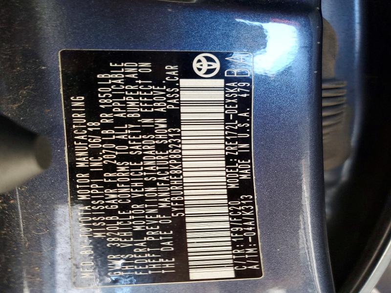 60184996 :رقم المزاد ، 5YFBURHE8KP862313 vin ، 2019 Toyota Corolla مزاد بيع