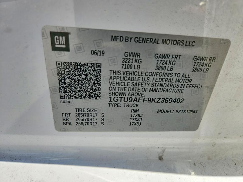 Aukcja sprzedaży 2019 Gmc Sierra, vin: 1GTU9AEF9KZ369402, numer aukcji: 59813066