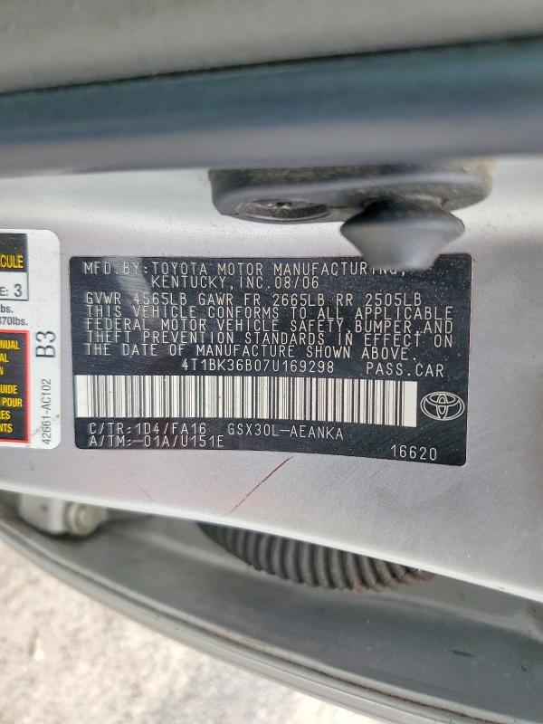 2007 Toyota Avalon მანქანა იყიდება აუქციონზე, vin: 4T1BK36B07U169298, აუქციონის ნომერი: 61637446