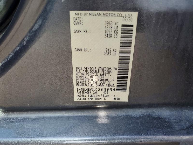 Продаж на аукціоні авто 2020 Nissan Altima, vin: 1N4BL4BV0LC263694, номер лоту: 61332696