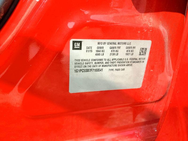 2015 Chevrolet Cruze მანქანა იყიდება აუქციონზე, vin: 1G1PC5SB7F7169541, აუქციონის ნომერი: 61128736