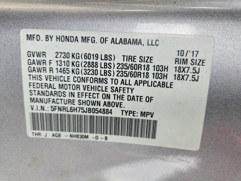 58704306 :رقم المزاد ، 5FNRL6H75JB054884 vin ، 2018 Honda Odyssey مزاد بيع