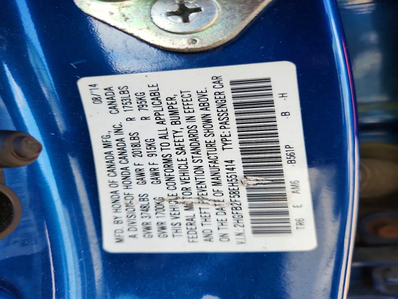 Продажа на аукционе авто 2014 Honda Civic, vin: 2HGFB2F58EH551414, номер лота: 59656126