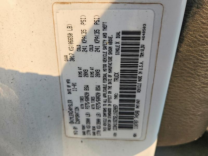 62638266 :رقم المزاد ، 1D3HU18Z92J162097 vin ، 2002 Dodge Ram 1500 مزاد بيع