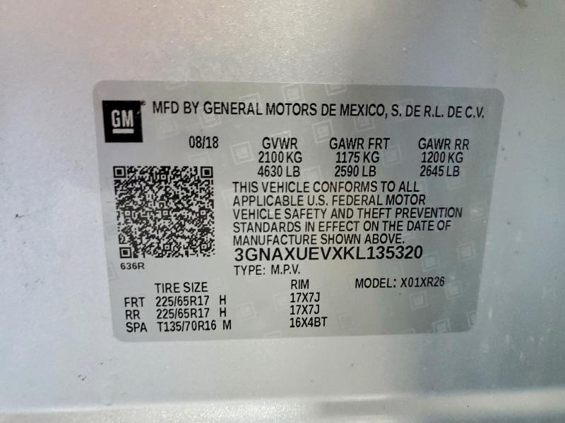 Продаж на аукціоні авто 2019 Chevrolet Equinox, vin: 3GNAXUEVXKL135320, номер лоту: 60981096