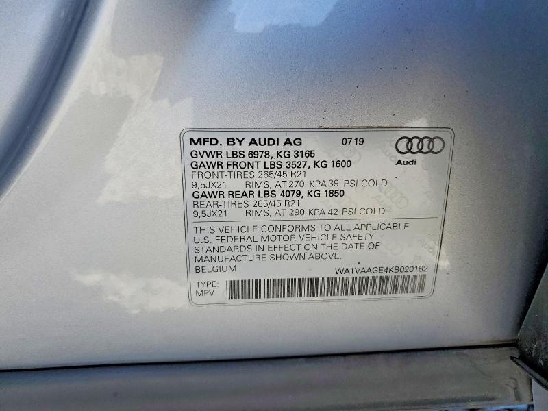 Продаж на аукціоні авто 2019 Audi E-tron, vin: WA1VAAGE4KB020182, номер лоту: 62319226