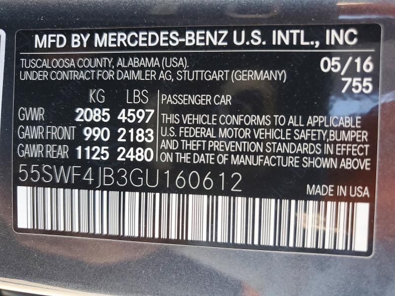 59742356 :رقم المزاد ، 55SWF4JB3GU160612 vin ، 2016 Mercedes-benz C مزاد بيع