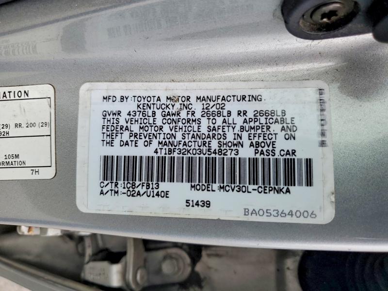 Aukcja sprzedaży 2003 Toyota Camry, vin: 4T1BF32K03U548273, numer aukcji: 60018926
