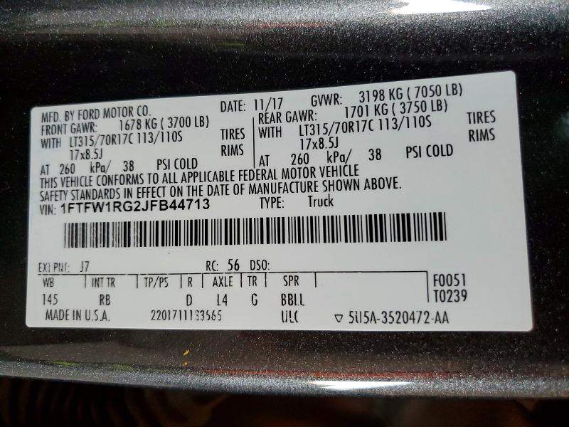 Продаж на аукціоні авто 2018 Ford F150, vin: 1FTFW1RG2JFB44713, номер лоту: 60594586