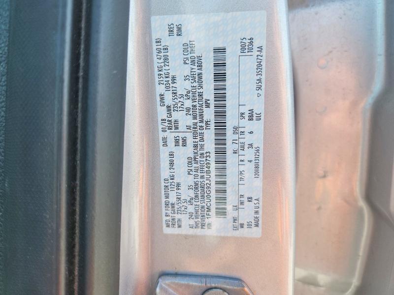 Продаж на аукціоні авто 2018 Ford Escape, vin: 1FMCU0G92JUB49733, номер лоту: 62742456