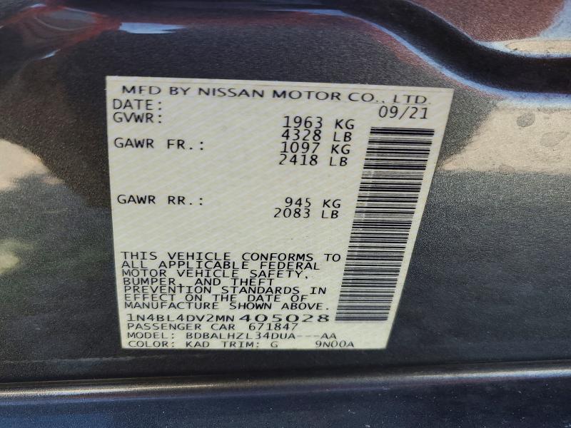 Продаж на аукціоні авто 2021 Nissan Altima, vin: 1N4BL4DV2MN405028, номер лоту: 59278766