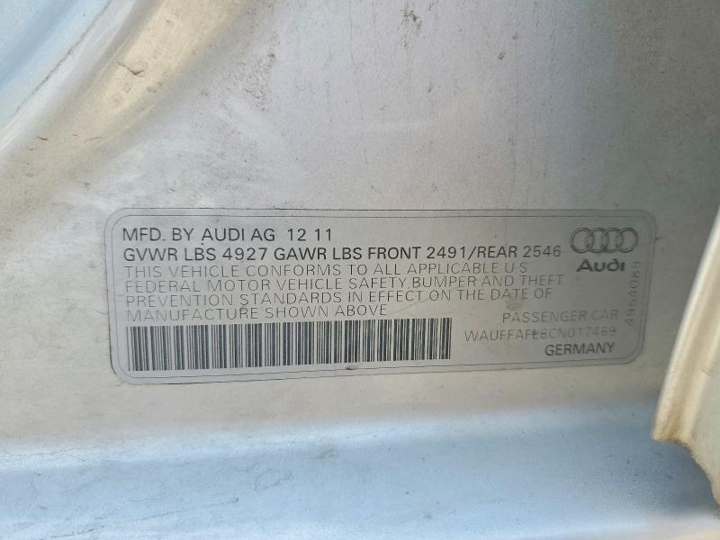 63105336 :رقم المزاد ، WAUFFAFL8CN017469 vin ، 2012 Audi A4 مزاد بيع