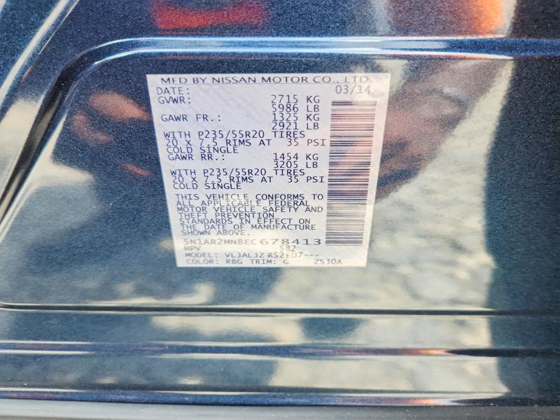 Продажа на аукционе авто 2014 Nissan Pathfinder, vin: 5N1AR2MN8EC678413, номер лота: 61689386