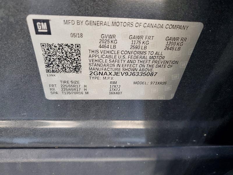Продаж на аукціоні авто 2018 Chevrolet Equinox, vin: 2GNAXJEV9J6335087, номер лоту: 61438456