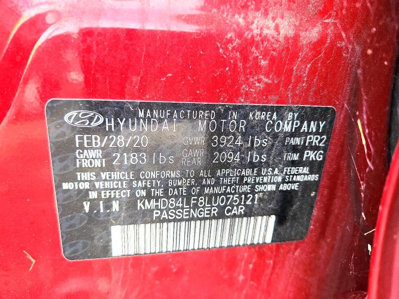 Продаж на аукціоні авто 2020 Hyundai Elantra, vin: KMHD84LF8LU075121, номер лоту: 61801326