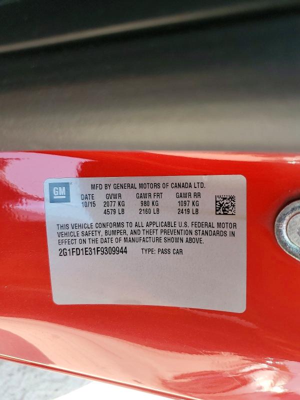 Продажа на аукционе авто 2015 Chevrolet Camaro, vin: 2G1FD1E31F9309944, номер лота: 60722146