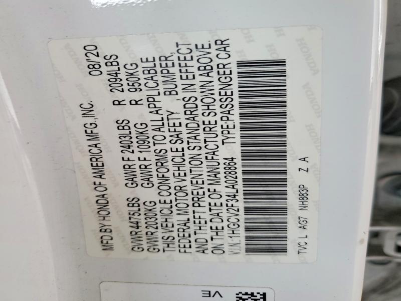 Продажа на аукционе авто 2020 Honda Accord, vin: 1HGCV2F34LA028864, номер лота: 60246666