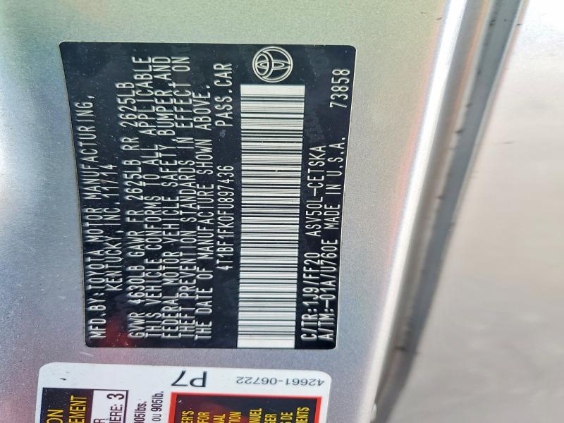 2015 Toyota Camry მანქანა იყიდება აუქციონზე, vin: 4T1BF1FK0FU897436, აუქციონის ნომერი: 61724616