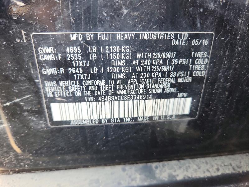 60511906 :رقم المزاد ، 4S4BSACC8F3346914 vin ، 2015 Subaru Outback مزاد بيع