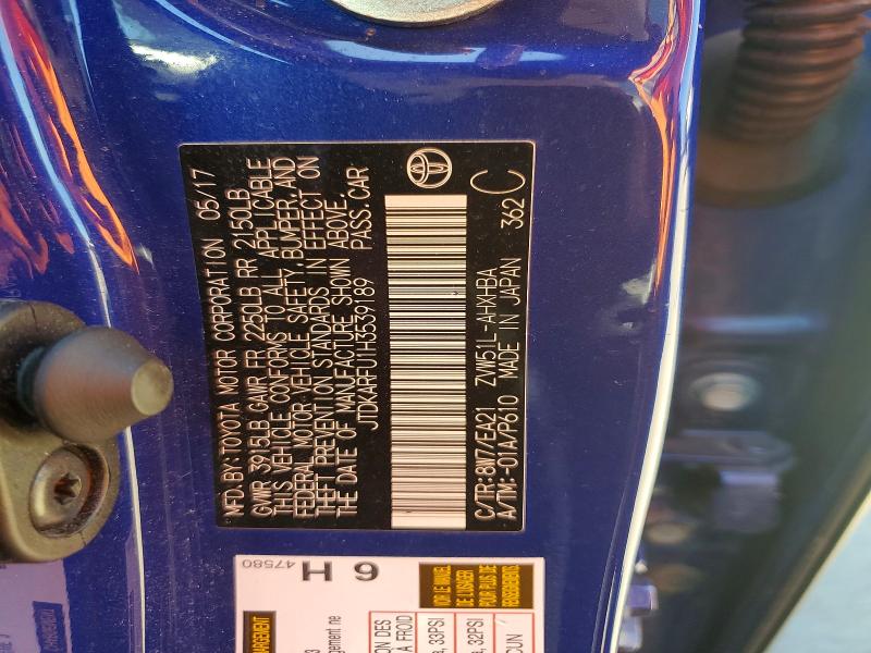 2017 Toyota Prius მანქანა იყიდება აუქციონზე, vin: JTDKARFU1H3539189, აუქციონის ნომერი: 60885096