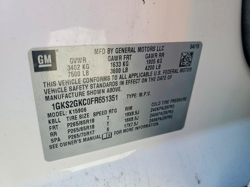 2015 Gmc Yukon Xl მანქანა იყიდება აუქციონზე, vin: 1GKS2GKC0FR651351, აუქციონის ნომერი: 60993716