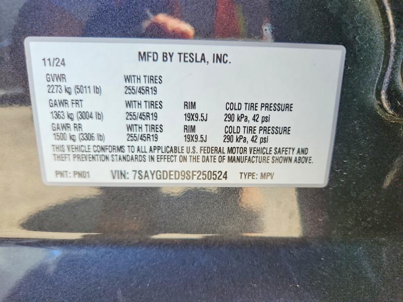 2025 Tesla Model Y მანქანა იყიდება აუქციონზე, vin: 7SAYGDED9SF250524, აუქციონის ნომერი: 61015506