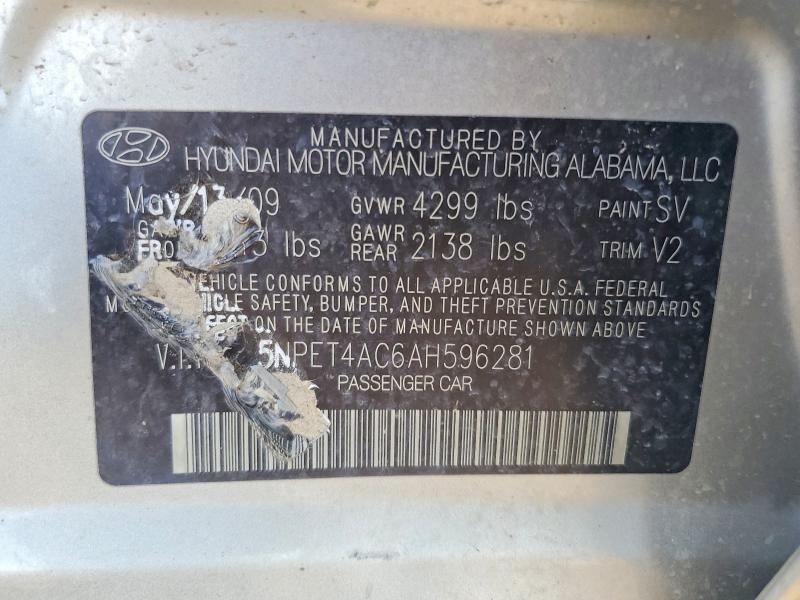 Auction sale of the 2010 Hyundai Sonata, vin: 5NPET4AC6AH596281, lot number: 61694376